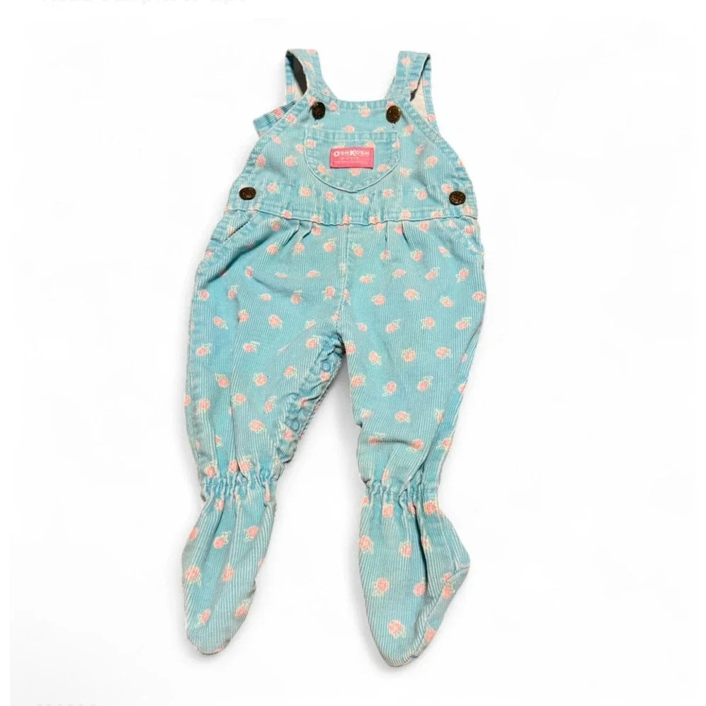Vintage OshKosh‎ B'gosh Corduroy Overalls Pink Floral Baby Girls 6-9M